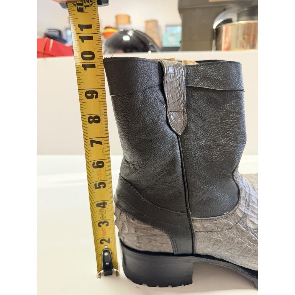 Caiman Black Gray Exotic Leather Western Cowboy Boots Size 10 Handmade - Picture 8 of 13